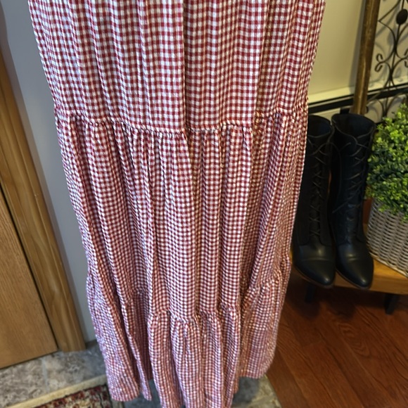 Max Studio Red Gingham Tiered Dress with Puff Sleeves - Picture 7 of 14